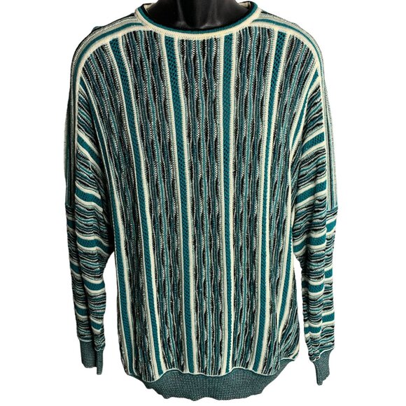 Vintage 90s St Croix Coogi Style Sweater M Green Stripe Pullover Biggie Cosby